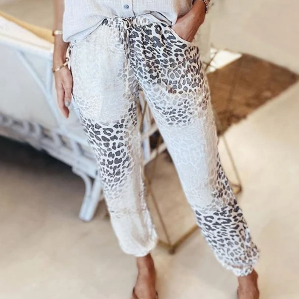 Leopard Print Drawstring Jogger Pants
